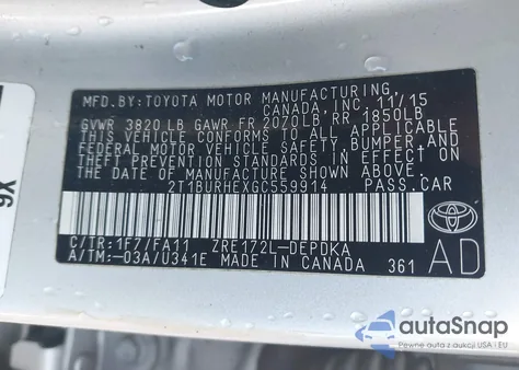 2016 Toyota Corolla L из США, поврежденный, VIN 2T1BURHEXGC559914